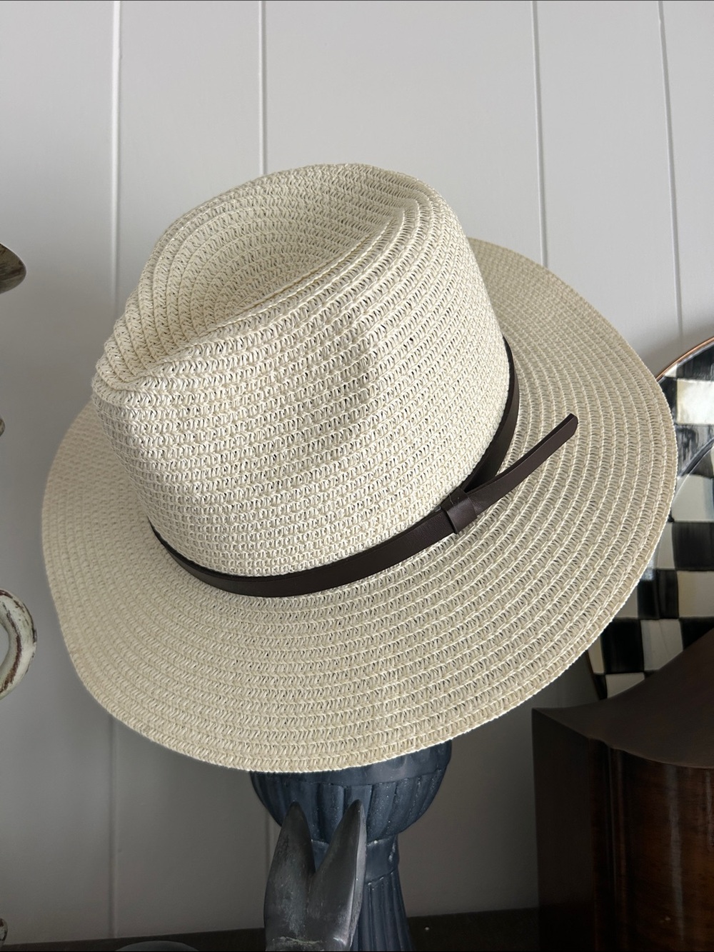 Cream Straw Fedora with Chocolate Band
